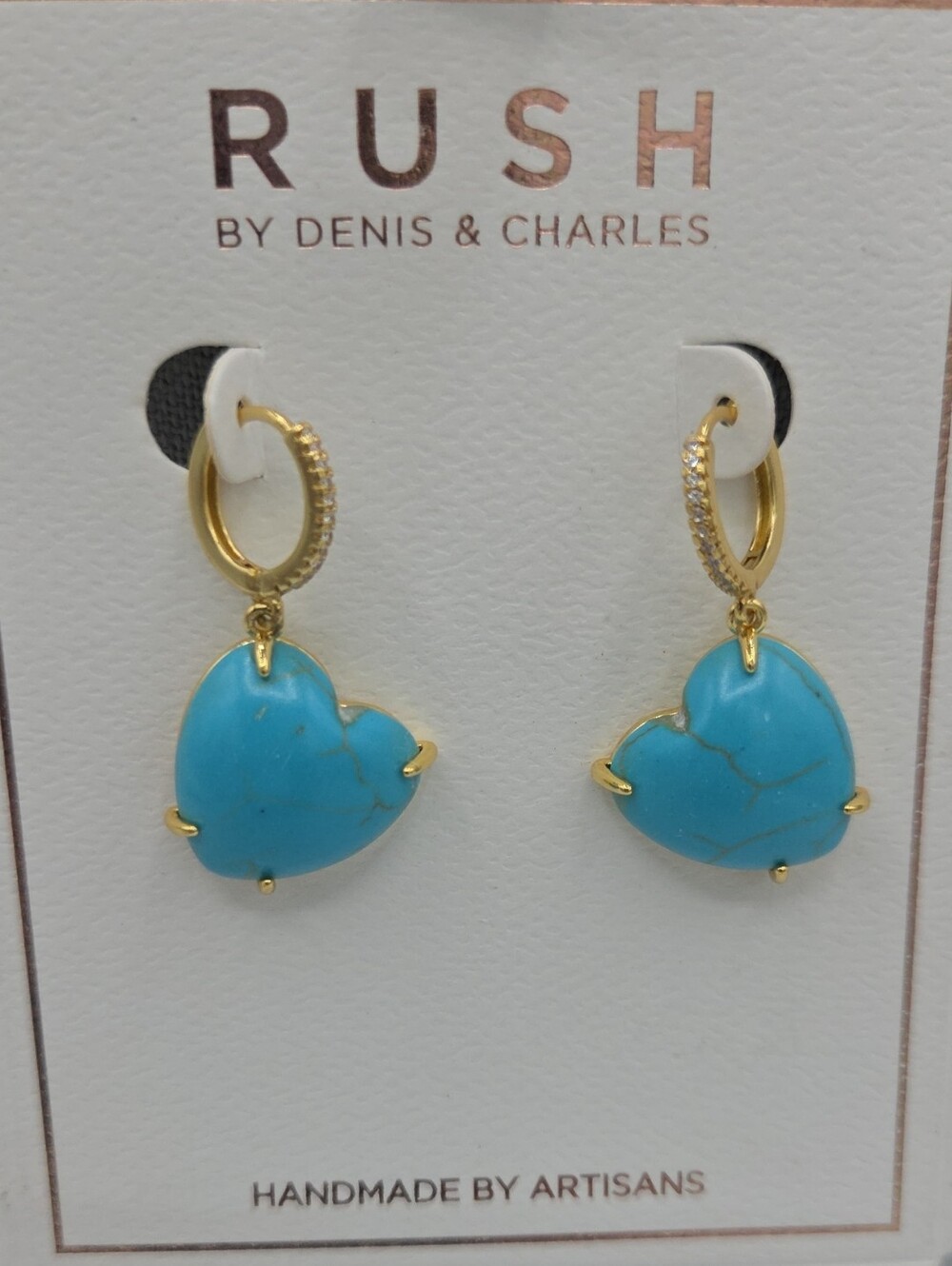 5 for $25! RUSH by Denis & Charles Gold Tone Hoop Earrings Turquoise Heart Drops